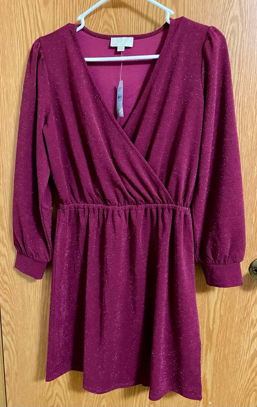 Loft Outlet Petite Surplice Sparkle Dress MP Magenta